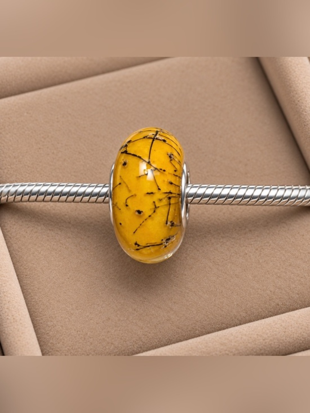 Trollbeads Orange Steel Bead Charm .925 EUC #210